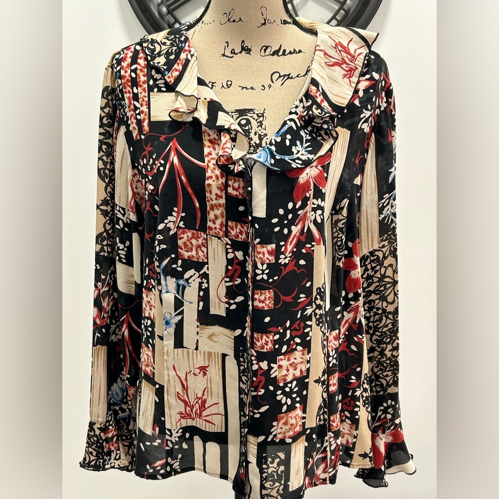 Tess studio woman floral silk blouse 1X